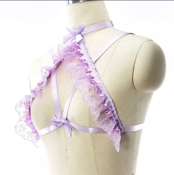 2 LEFT PURPLE RUFFLED COQUETTE RAVE CLUB FESTIVAL HARNESS - Picture 2 of 2